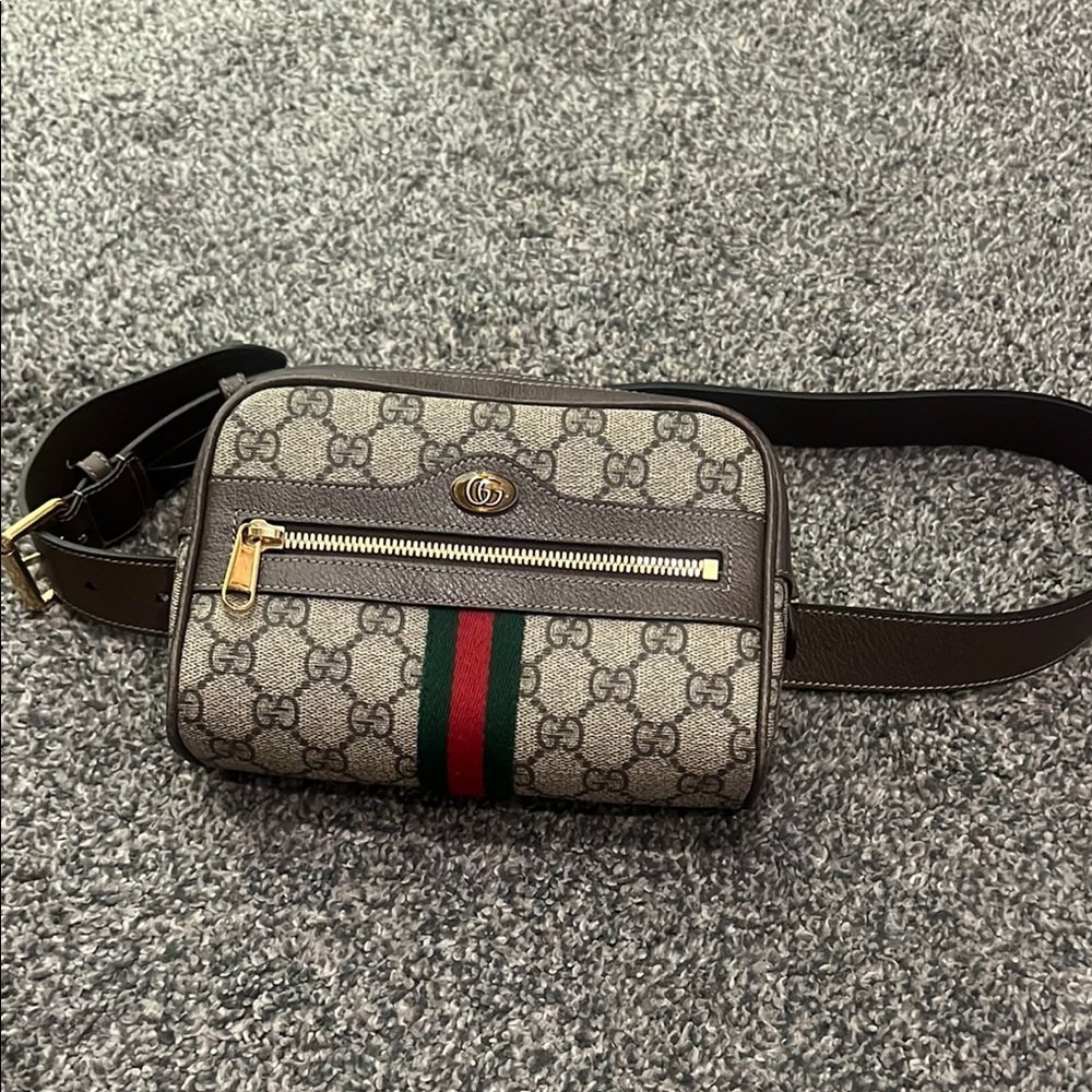 Gucci Beige Monogram Crossbody with Green and Red Stripe